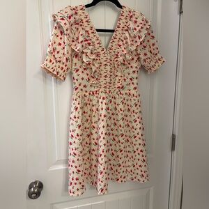 Lena Cream Mini Dress with Red Floral Pattern Small